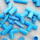 Blue pvc pipe connections for plumbing work.