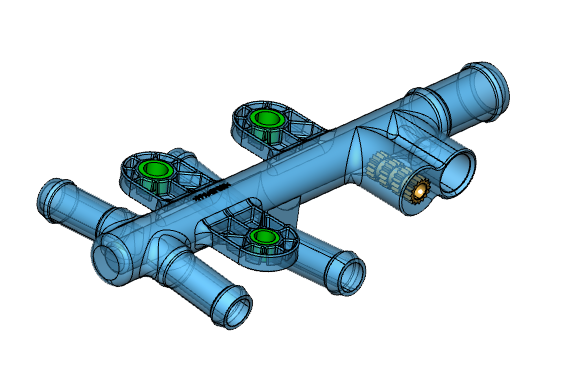 3D CAD render of a plastic injection moulded automotive component