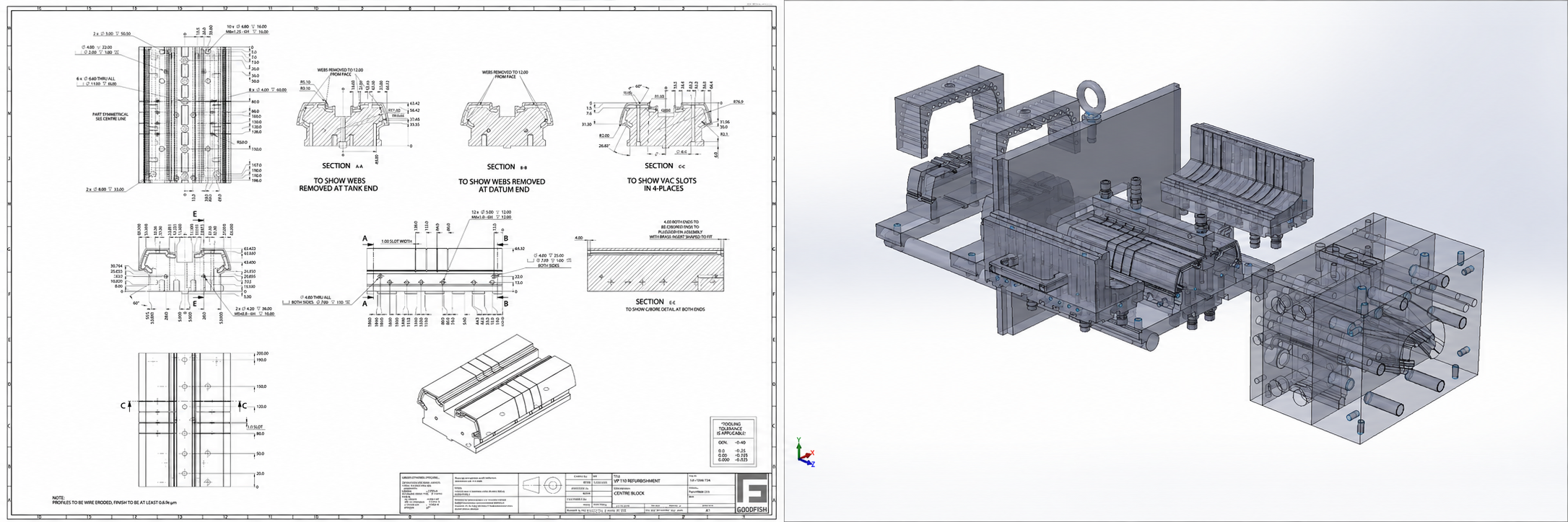 2D cross-section drawing and profile spec sheet used to specify custom plastic extrusion profiles